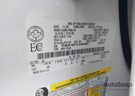 2020 Ford Expedition Max Platinum z USA, uszkodzony, nr VIN 1FMJK1MT1LEB00801